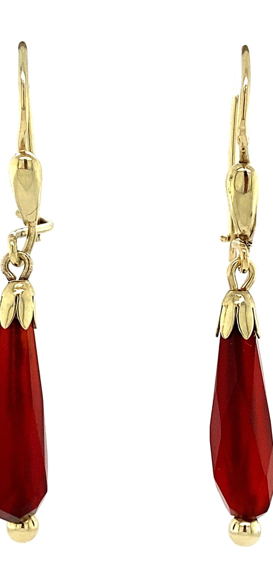 Vintage 14K Gold Drop Earrings with Carnelian